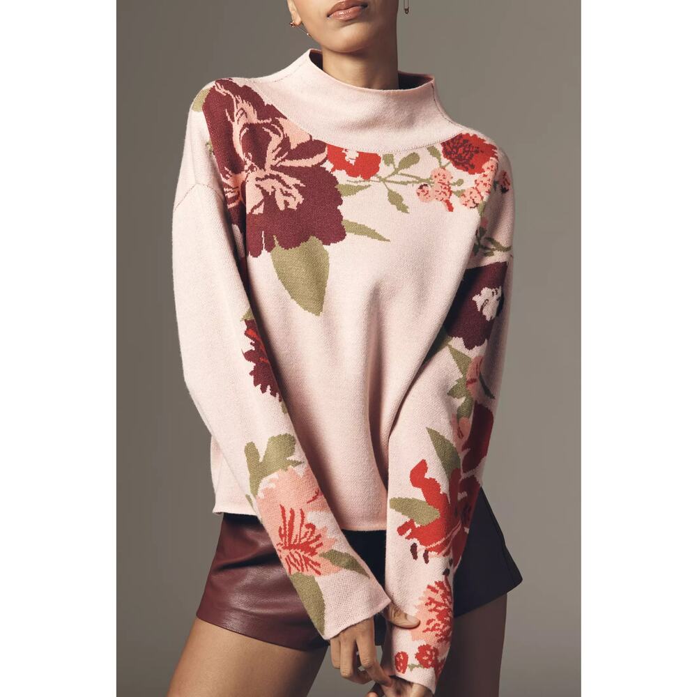 nwt ANTHROPOLOGIE MAEVE sz L Carys Mock-Neck sweater in Pink Floral